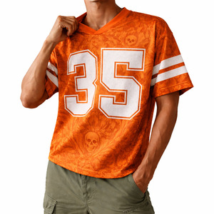 Maillot de football unisexe Y2K Streetwear à motif gothique en maille, T-shirt de sport surdimensionné à col en V pour homme, personnalisable par sublimation OEM - Product Image 1