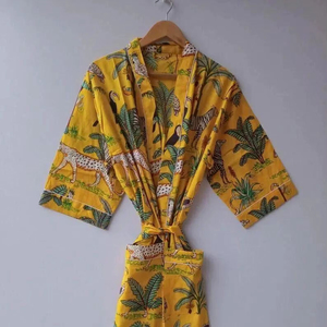 Hand Block Print Cotton Kimono Robe Soft Bath Robe Wrap Dress Wholesale Supply for Best Price Handmade Hand Print Cotton Kimono - Product Image 1