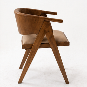 Chaise de salle à manger moderne en teck massif avec siège rembourré pour café, restaurant, hôtel, mobilier de salle à manger - Product Image 3