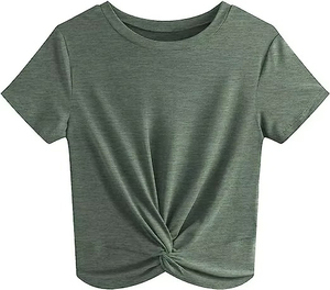 <b>Top</b> Quality Women <b>Crop</b> <b>Top</b> T-Shirt Short Sleeve Crew Neck Solid Color Knitted Casual Wear Spring Summer Cheap price OEM - Product Image 5