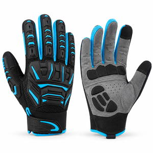 Gants de travail bleu-noir anti-choc avec paume renforcée, design multipanneaux, doigts rembourrés, poignet réglable, pour usage industriel - Product Image 1