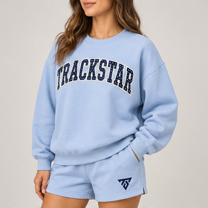 Women's Light Blue Polka Letter Crew Neck 2-Piece <b>Shorts</b> <b>Set</b> Custom Casual Sportswear - Product Image 3