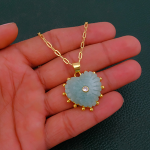 Collar con Colgante de Amazonita en Forma de Corazón, Cadena de Eslabones Chapada en Oro, Joyería de Estilo Clásico para Uso Diario - Product Image 2