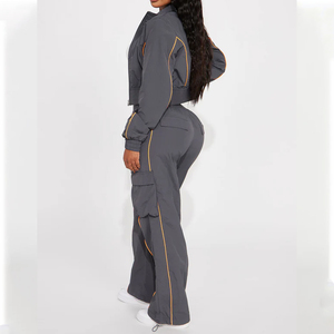 Custom 2026 Custom Women's Grey Color Block Windbreaker Tracksuit 2 Piece <b>Set</b> Half Zip Cropped Jogger <b>Set</b> - Product Image 4