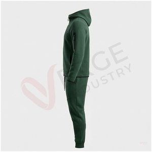 Conjunto Deportivo Verde para Hombre, Manga Larga, con Capucha, Cierre Frontal, Color Sólido, Transpirable, Corte Regular, para Otoño - Product Image 3