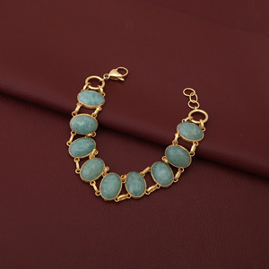 Natural Amazonite Gemstone <b>Adjustable</b> <b>Bracelet</b> 18k Gold Plated Handmade Boho Chic Jewelry For Wedding Occasion - Product Image 1