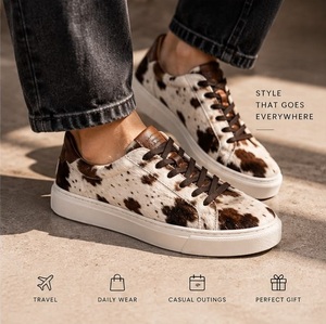 Baskets en cuir véritable à imprimé vache, bout rond, à lacets, doublure intérieure douce, semelle en caoutchouc, confort toute la journée - Product Image 6