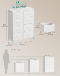Commode blanche moderne à 8 tiroirs pour chambre à coucher - Product Image 2