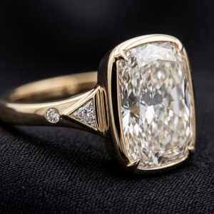 Vintage Semi Bezel Set Elongated <b>Cushion</b> Lab Diamond 1ct Gold Plated Flush Accent Geometric Pave Triangle 10k Yellow <b>Ring</b> - Product Image 3
