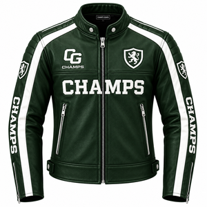 Men's Custom Branded Cafe <b>Racer</b> Style Genuine Leather Motorcycle <b>Jacket</b> Deep Green Breathable Eco-Friendly Winter OEM ODM - Product Image 6