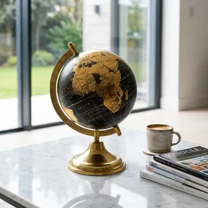 Black & Gold World Globe with Metal Stand Decorative Desk Globe for Home Office <b>Study</b> <b>Table</b> Students and Gifts - Product Image 6