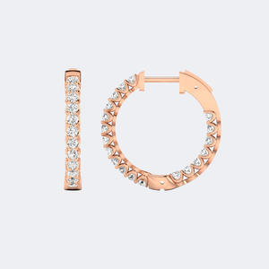 Pendientes de Aro con Diamantes de Corte Redondo de 1.10CTW con Engaste Compartido Tipo Eternity - Product Image 6