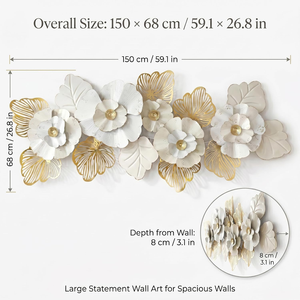 Statement 3D Floral Metal <b>Wall</b> Art with Layered Flowers and <b>Leaves</b> for Living Room Bedroom Entryway Modern Home <b>Decor</b> - Product Image 2