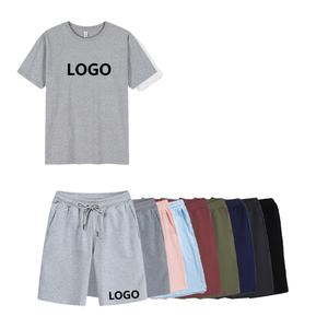 Conjunto de camiseta y pantalones cortos de algodón para hombre, conjunto de 2 piezas con Logo personalizado, de alta calidad, para verano - Product Image 1