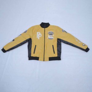 Chaquetas de Invierno para Hombre de Alta Calidad al por Mayor, Chaqueta Bomber Varsity de Cuero PU con Bordado de Pedrería, Estilo Urbano - Product Image 5