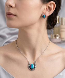 Conjunto de colgante de algodón de azúcar turquesa de plata 925, estilo bohemio, joyería para mujer, uso diario, engaste de bisel - Product Image 2