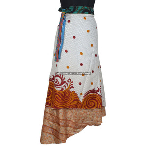 Falda Larga Envolvente de Seda Mágica Reversible de 2 Capas Estilo Sari Vintage para Playa, Falda Mágica de Seda Vintage Reversible de 38 Pulgadas - Product Image 1