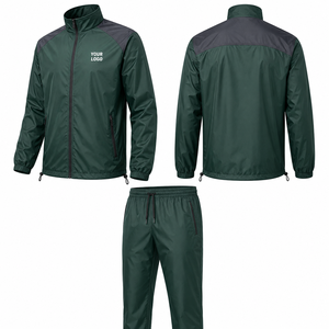 Chándal Deportivo para Hombre, Color Verde Oscuro, Chaqueta con Cierre Completo, Bolsillos Laterales, Pantalones con Cordón, Diseño Deportivo Ligero, Resistente al Viento, de Poliéster - Product Image 1