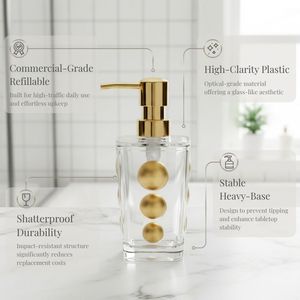 [Holar] Taiwan-made Premium Luxury Hotel Collection 300ml Shatterproof Gold Dots Acrylic Soap <b>Dispensers</b> with <b>Pump</b> - Product Image 3