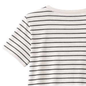 Blusa de punto acanalado con cuello en V a rayas para mujer, manga corta, corte ajustado, informal, de verano, suave, elástica, elegante, para el día a día - Product Image 5