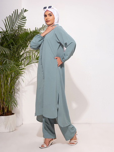 Women's Modest <b>2</b> <b>piece</b> <b>Dresses</b> Elegant Lightweight Nida Fabric Open Abaya Solid Pattern Delicate Embroidery Natural Waistline - Product Image 2