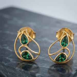 Pendientes de Plata Chapados en Oro con Gema Verde en Forma de Gota, Joyería Vintage de Moda para Mujer - Product Image 1