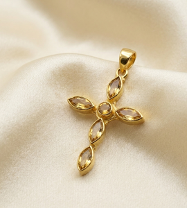 Colgante de Cruz de Plata de Ley 925 con Citrino, Chapado en Oro Rosa y Oro Amarillo, Joyería Artesanal con Gema Marquise para Unisex - Product Image 6