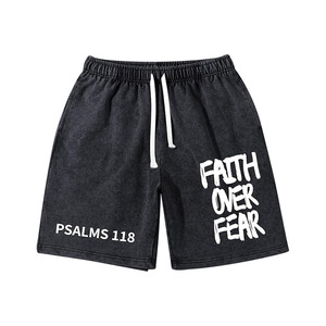 Shorts Over Fear para Hombre, Estilo Acid Wash, Streetwear, con Gráficos Modernos, Deportivos, para Gimnasio, Y2K - Product Image 1