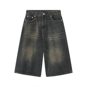 Shorts en jean baggy polyvalents pour homme – Tendance, couleur unie, délavé, taille mi-haute, coupe ample et jambe large droite pour l'été - Product Image 5