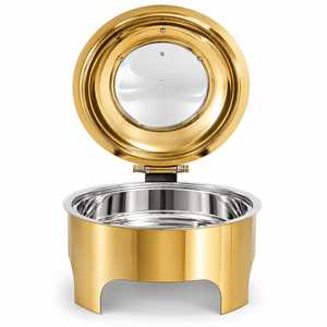 Plat de service doré en acier inoxydable 4 pièces, chauffe-plats pour buffet, traiteur, mariage, hôtel, banquet, 8L, compatible lave-vaisselle - Product Image 1