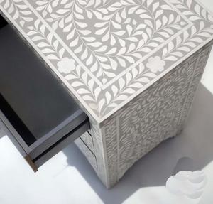 Table à tiroirs en os incrusté de la marque ILAHI, design moderne, détails en agate, rangement à trois niveaux, meuble portable pour la maison - Product Image 5