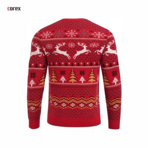 เสื้อสเวตเตอร์คอร์เร็กซ์ ยูนิเซ็กซ์ สีแดง ลายแจ็คการ์ด ถักทอระบายอากาศได้ดี ผ้าฝ้าย 100% สำหรับคริสต์มาส คอกลม สวมหัว ใส่ได้ในฤดูหนาว - Product Image 2