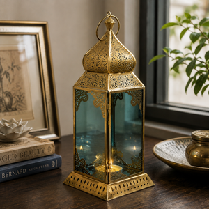 Brass Candle <b>Lantern</b> Holder Moroccan Style Metal <b>Hurricane</b> <b>Lantern</b> Home Decor Hanging Candle Stand Wedding Table Centerpiece - Product Image 3