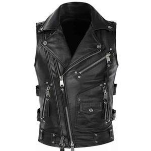 Nouveau Gilet de Motard Professionnel Hiver 2026 en Cuir Véritable Perforé Noir de Haute Qualité avec Logo Personnalisé et Respirant - Product Image 1