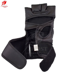 Gants de MMA/Boxe en cuir de vachette noir à demi-doigts avec sangle de poignet auto-agrippante, séchage rapide et respirants, équipement d'entraînement d'arts martiaux - Product Image 2