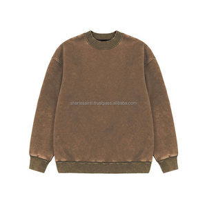 French Terry Fleece Cotton Pullover <b>Sweater</b> Acid Wash Unisex Crewneck Oversized <b>Vintage</b> Mock Neck Sweatshirt for Men - Product Image 1