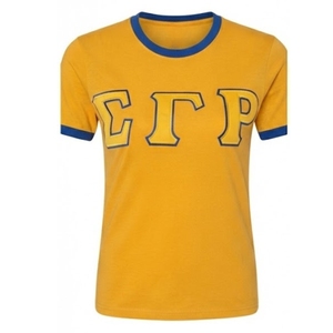 Camiseta de mujer SGRho Ringer con estampado personalizado, ribete en contraste, cuello redondo, manga corta, informal, para hermandades, moda al por mayor - Product Image 1