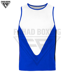Ensemble uniforme de boxe blanc et bleu de haute qualité OEM/ODM, débardeur et short en mesh à séchage rapide pour l'entraînement de kickboxing et de MMA - Product Image 2
