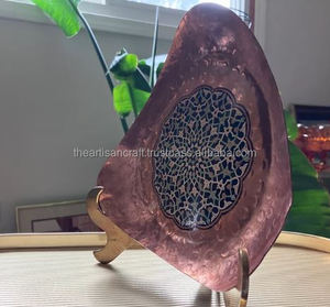 Geometric Design Irregular Durable Modern Handmade Copper Serving Platter Wood Metal Accents Custom Home Decor ARTISAN <b>CRAFT</b> - Product Image 5
