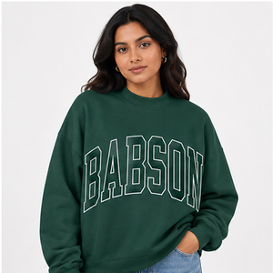 Sudadera Babson Oversize con Cuello Redondo, Negra con Estampado de Letras Verdes, Unisex, Informal, Tejida, 100% Algodón, para Otoño - Product Image 1