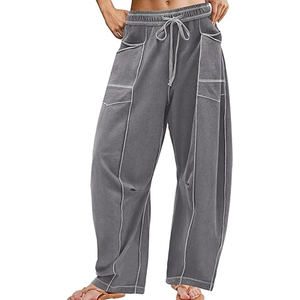 Women Plain Cargo Pants Wide Leg Sweatpants High Waist <b>Drawstring</b> Casual Loose Fit Streetwear - Product Image 1