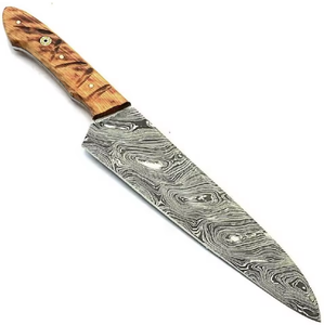 Cuchillo de Chef de Acero de Damasco Hecho a Mano de Alta Calidad, Duradero, Apto para Lavavajillas, Ambidiestro, Acabado Moderno Cepillado, Hoja de Prestigio - Product Image 5