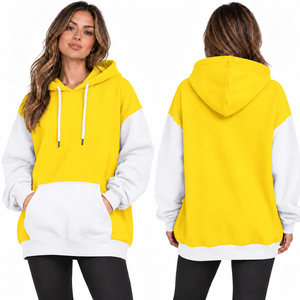 Women's Oversized Hooded Sweatshirt Color Blocked White Beige Fleece Breathable Eco-Friendly Pocket Design Long Sleeve Winter - Product Image 2