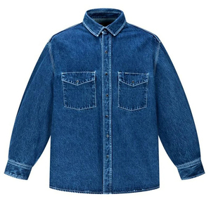 Fashion Trend Men's Denim Shirt - Streetwear Oversized Jean <b>Jacket</b> Shirt with Distressed Detail - Product Image 1