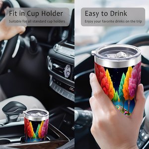 Vaso de Acero Inoxidable de 20 oz, Taza de Viaje de Doble Pared Aislada con Diseño de Bosque Arcoíris - Product Image 4