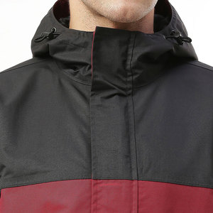 Men's Hooded <b>Waterproof</b> <b>Jacket</b> Color Blocking <b>Red</b> Black Sporty Winter Outerwear Zipper Closure Regular Fit Polyester Shell - Product Image 4