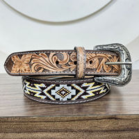 Ceintures en cuir usinées à la main personnalisées professionnelles de marque supérieure pour unisexe de haute qualité Design floral et perlé ceinture en cuir de vache véritable