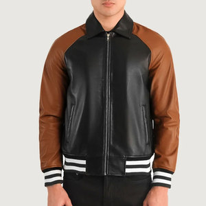 Chaqueta Varsity de Algodón para Hombre, Color Negro y Marrón, Cuello Alto, Cierre Cruzado, Resistente al Viento, Transpirable, Informal, para Invierno - Product Image 4