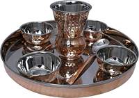 Ensemble de thali indien vintage de luxe Bold Blossom Factory Outlet, en cuivre martelé, 4 pièces, vaisselle de table traditionnelle en métal indien