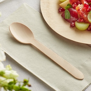Cuchara de madera de abedul biodegradable al por mayor de 155 mm para heladerías y tiendas de comida para llevar, paquete de 100 unidades, juego de vajilla para servir. - Product Image 1